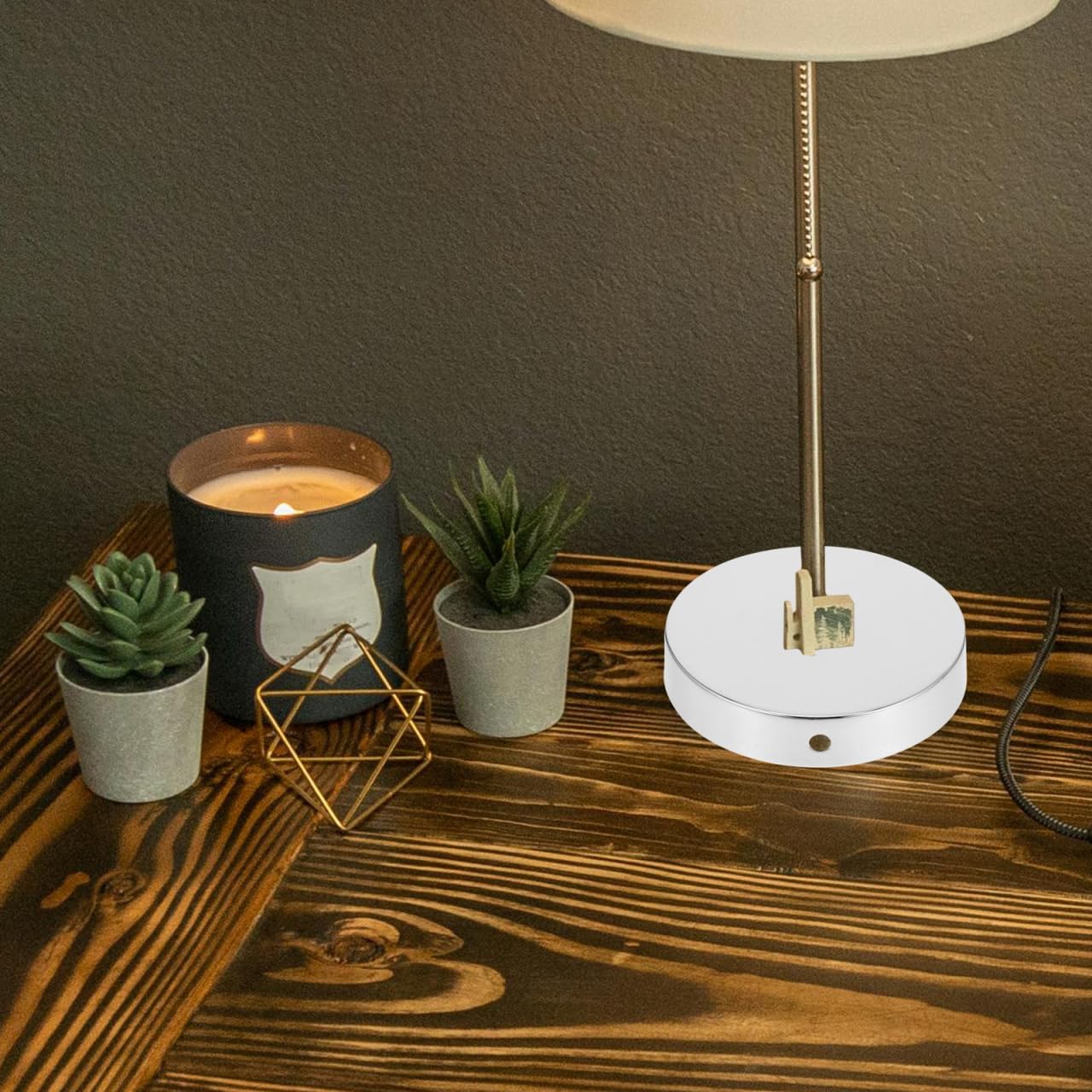 Table Lamp Base Round Metal Lamp Base 4.56 X 4.56 X 0.98 in DIY Light Parts Stand with Wire Pass-Through Flat Bottom Display for Ball Crafts and Led Lights