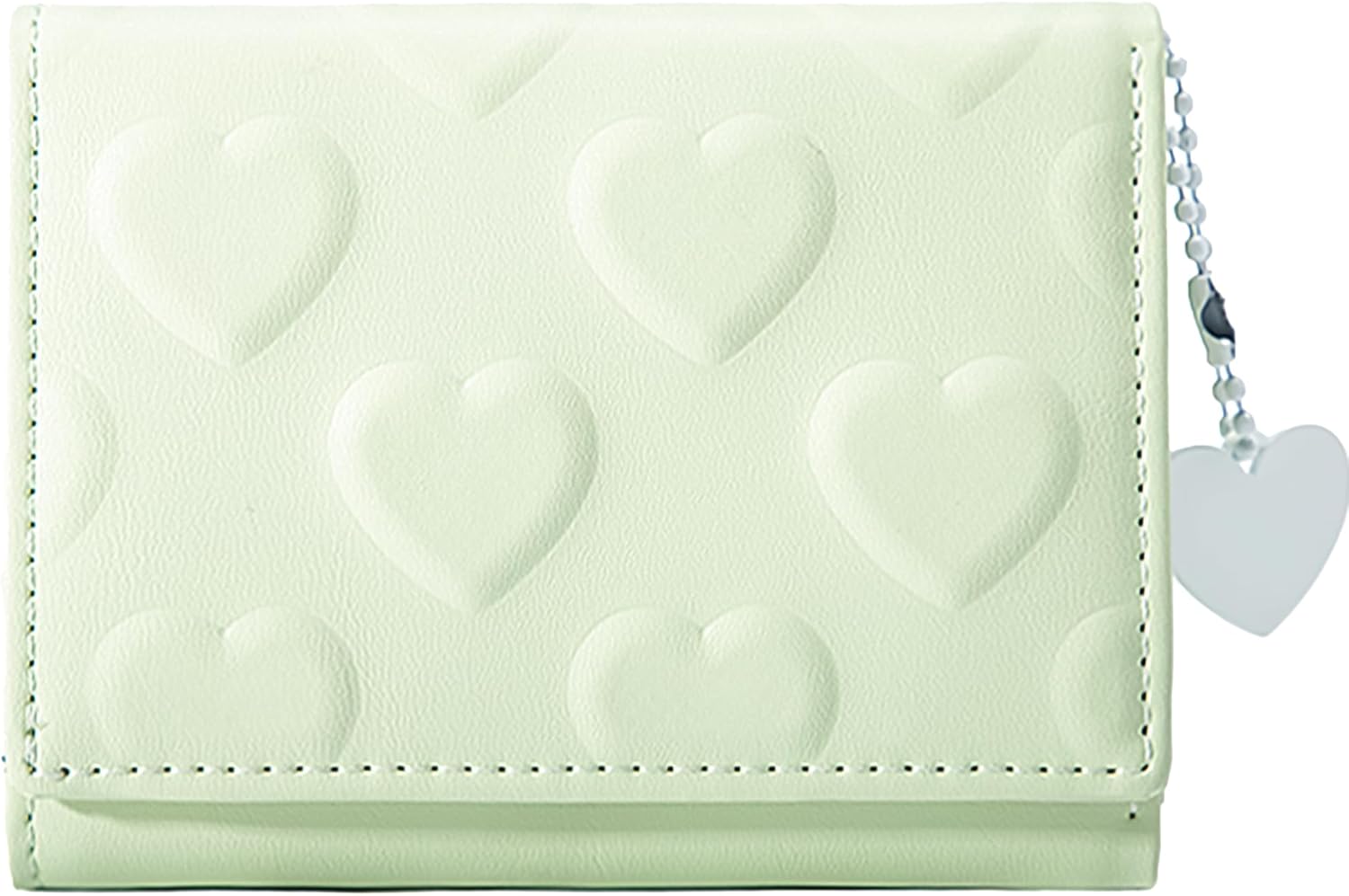 Womens Wallet Small Trifold Slim Leather Cute Wallet Cash Pocket with Heart chain Coin Purse ID Window Card Holder for Girls and Ladies (Green)