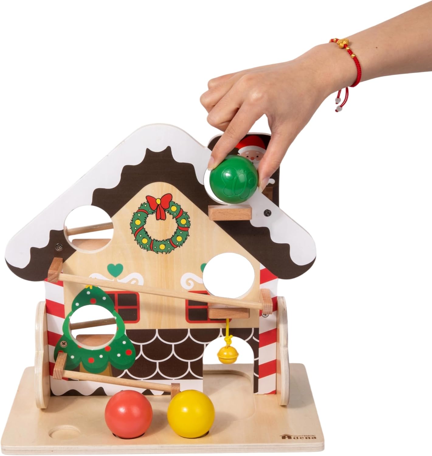 Adena Montessori Ball Drop Marble Run Tracker Toy, Wooden Gravity Maze for Toddlers 1-3 Year Old, Developmental Learning Toys for Boys & Girls, Ideal Santa STEM