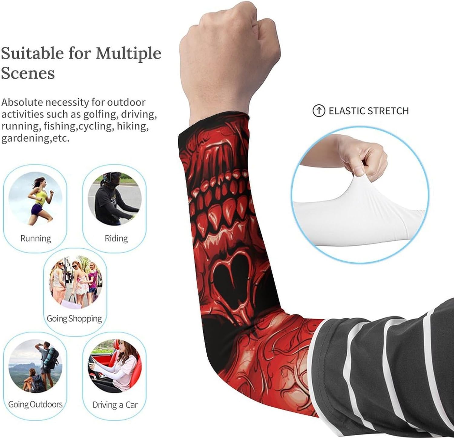 Red Skulls Arm Sleeves for Men Women Sun Protection Sleeves Cooling Compression Arm Covers for Sport