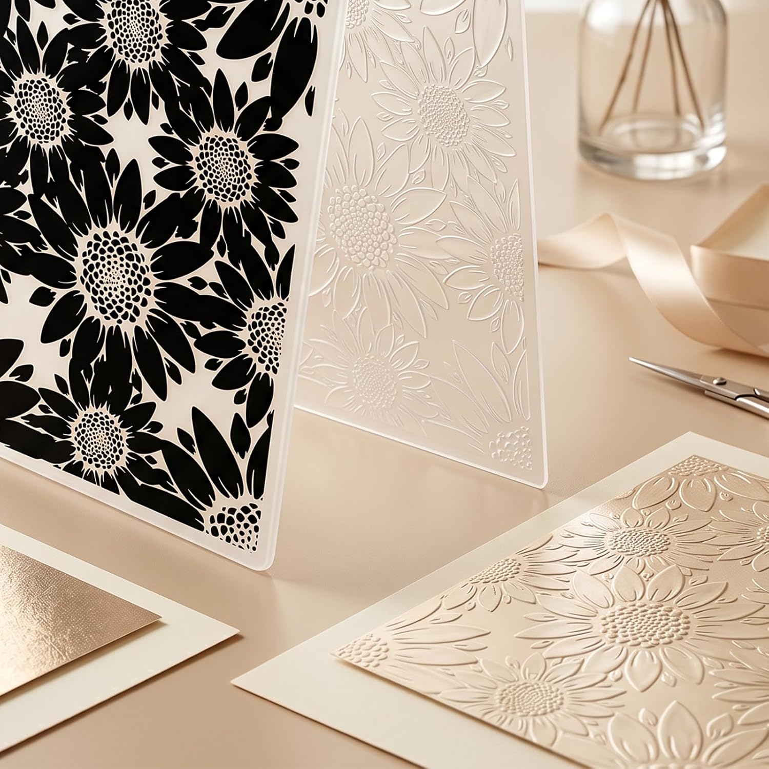5x7 Inch Sunflower 3D Embossing Folder - Embossing Machine Plastic Textured Template for Card Making Scrapbooking - Floral Pattern Paper Crafting DIY Journaling Supplies