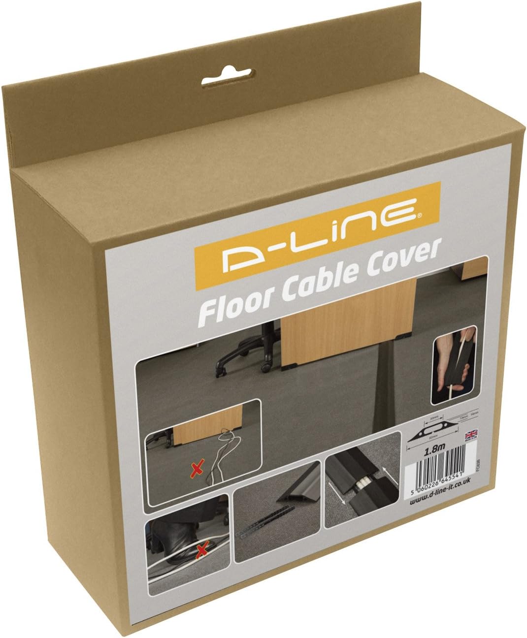 D-Line FC83B Medium Duty Linkable Floor Cable Cover/Cable Protector | Protect Cables & Prevent a Trip Hazard | 6 Foot (L) - Cable Cavity 1 3/16” W x 3/8” H | Black