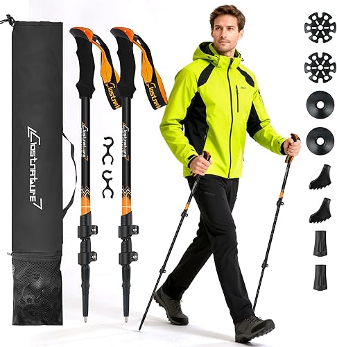Clostnature Trekking Poles for Hiking Collapsible Lightweight Hiking Poles, 2 Pack Aluminum Walking Sticks for Women, Men, Seniors, Retractable