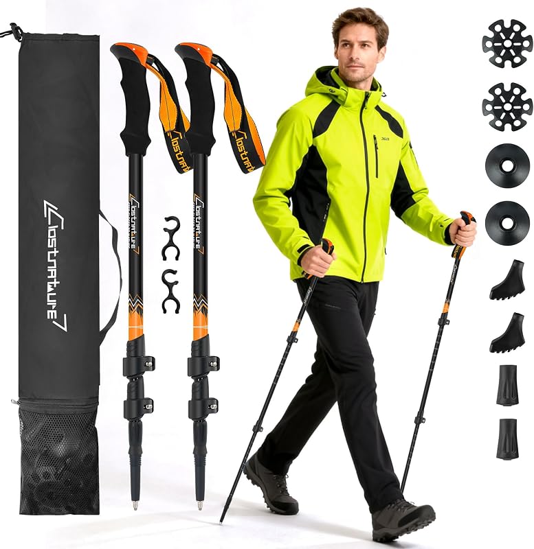 Clostnature 2 Pack Trekking Poles for Hiking, Lightweight Walking Sticks | Aluminum, Adjustable, Telescopic, Lightweight, Compact, Retractable, Collapsible, Non-slip EVA Foam Grip, Ergonomic Grip