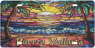 License Plate Cover Puerto Vallarta Honeymoon Vacay Travel Gift Sunset Over The Sea Personalized Custom Car Tags with 4 Holes Novelty Auto Car Tag Vanity Gift for Men/Women/Boy/Girls Car 12" X 6"