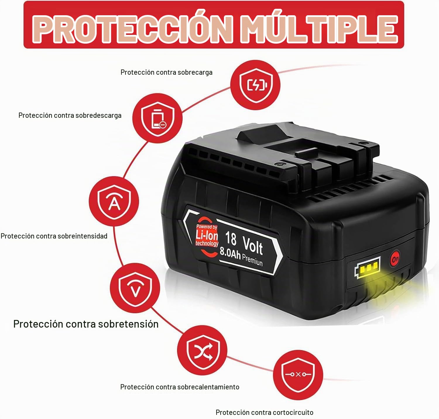 2 baterías de Repuesto de 18V 8,0Ah/8000 mAh para baterías de 18V BAT618 BAT618G BAT609 BAT619 BAT619G BAT610G BAT610 BAT612 BAT622 de 18 V