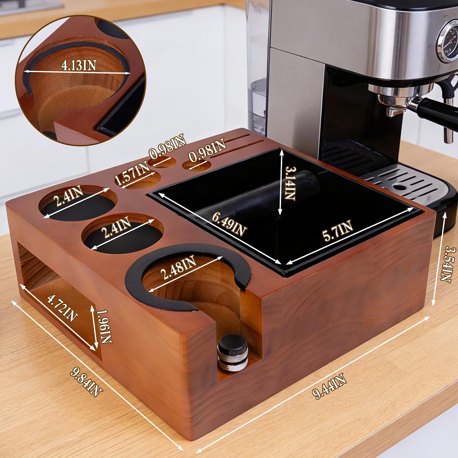 21pcs Espresso Knock Box Set,Espresso Tamping Station,Tamping Station Fit for Storage 51/54/58mm Coffee Accessories,Detachable Coffee Dump Bin,Includes WDT Tool,Brush,Towel,Spoon,Decorative Stencils