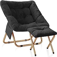 Vista 16 de Silla de Platillo Cómoda, Sillas Plegables para Sala de Estar, Silla de Lona de Pelo Sintético Suave para Dormitorio, Sillas de Lectura