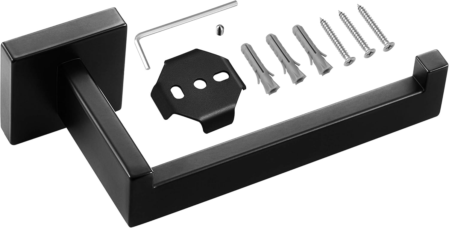 HITSLAM Matte Black Toilet Paper Holder Wall Mount Premium 304 Stainless Steel Toilet Paper Roll Holder for Bathroom Rustproof (Square) : Everything Else