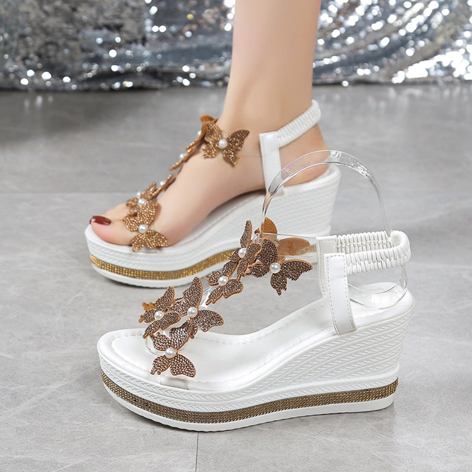 Generico Sandaletti Donna Estive Casual Open Toe Sandal Estivi Con Zeppa Da Donna Decorati Fiocco Suola Antiscivolo Sandali Sandalo Elegante Eleganti Comodo Spiaggia Per Camminare Estivo 37