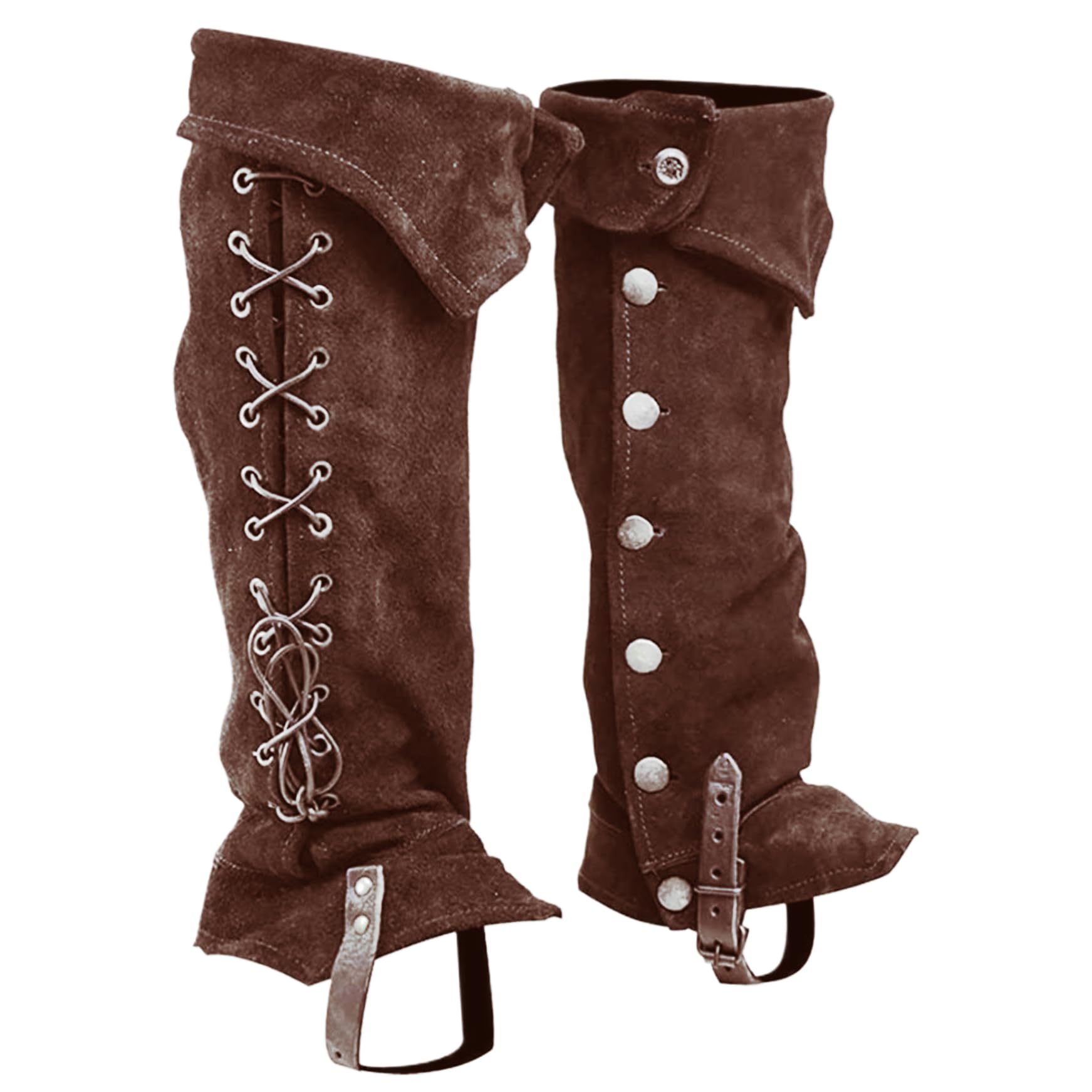 NIDONE Boot Covers Renaissance Pirate Boot Covers 1 Pair Viking Medieval Boot Covers With Button Closure Polyester Renaissance Costume For Cosplay Halloween, Dark Brown