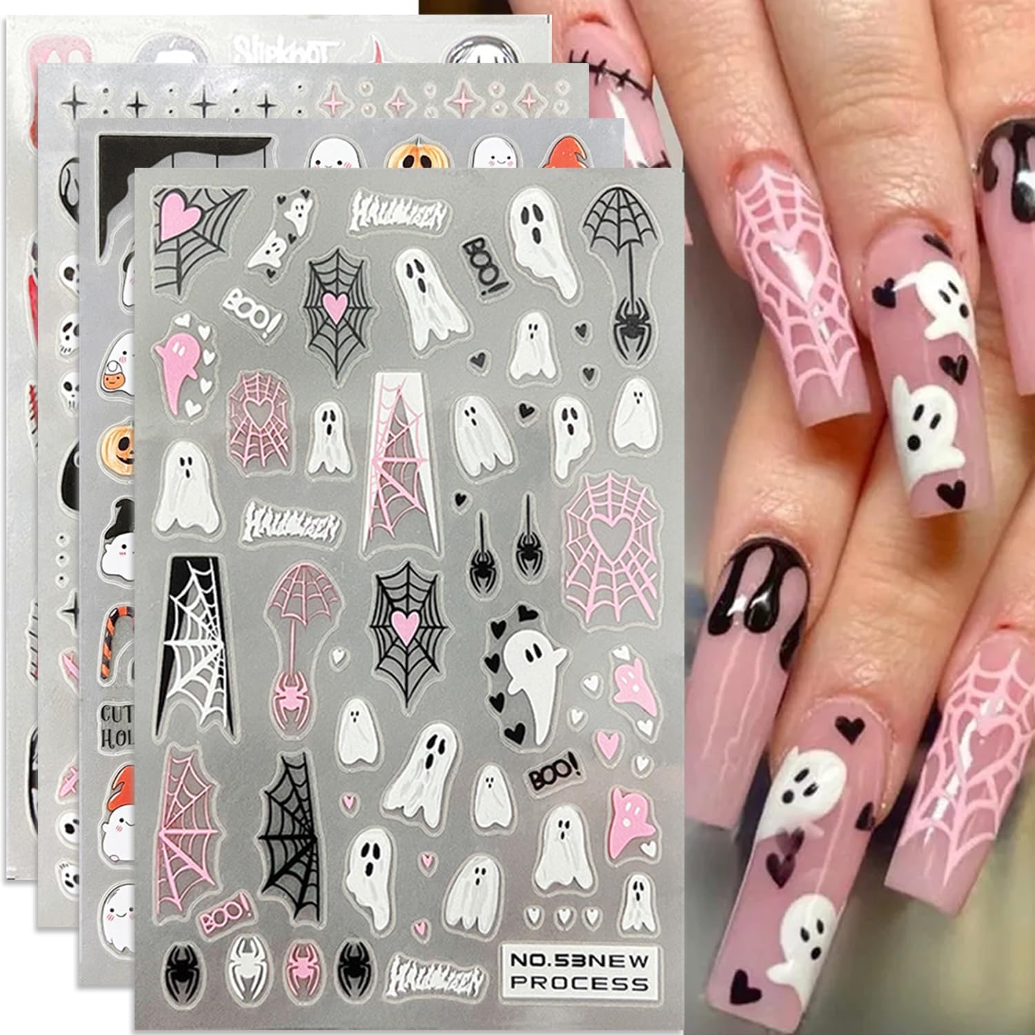 Amazon com Halloween Nail Stickers for Nail Art Heart Web Pumpkin