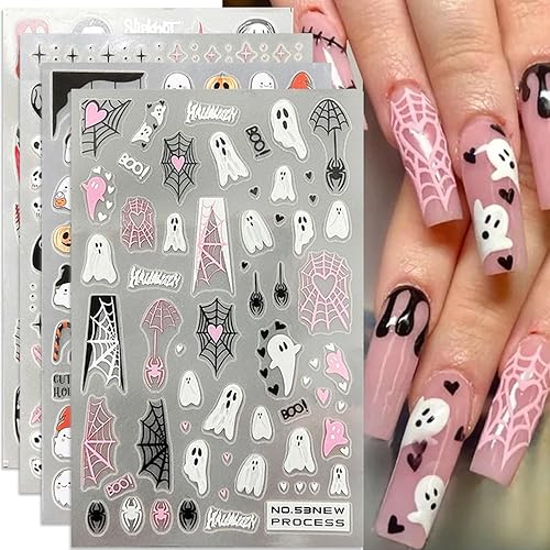 Calcomanías de arte de uñas de Halloween, fantasma, araña, araña, calavera húmeda, terror, sangre de Halloween, diseño de uñas autoadhesivas 3D para