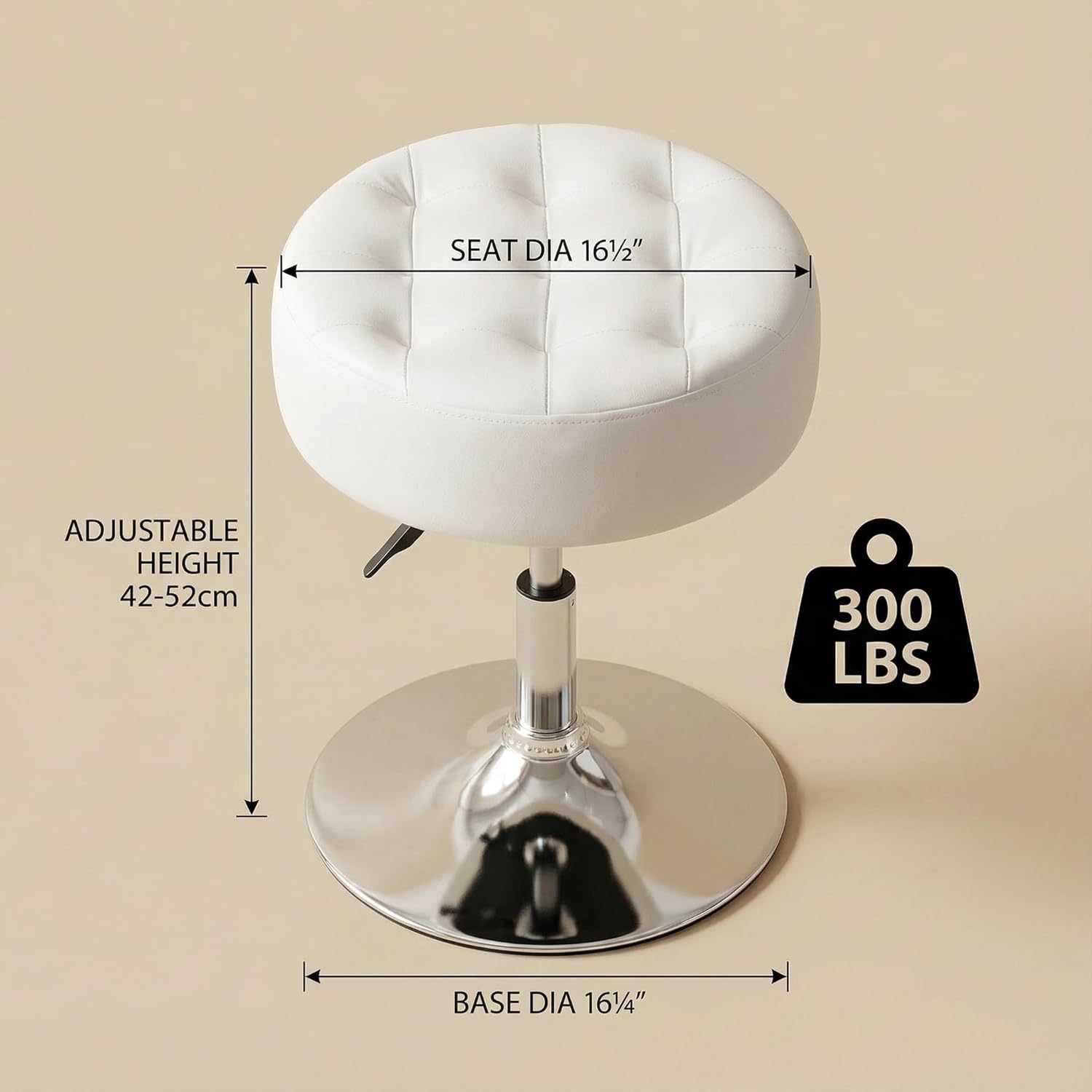 Furnimart Modern 360° Swivel Round White Vanity Ottoman Stool,Faux Leather Contemporary Makeup Accent Stool for Bedroom Living Room Entryway (Pu-White)