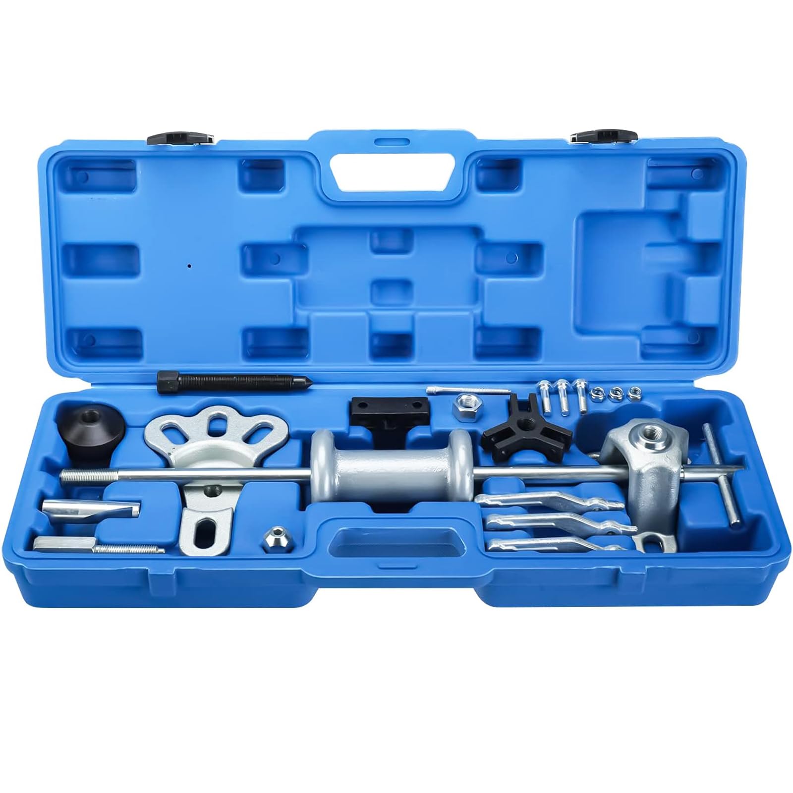 BOOMSTART Juego de extractor de martillo deslizante de 9 vías, extractor de engranajes de rodamiento interno externo de 2 y 3 mandíbulas, 17 separadores extractores de cubo de rueda delantera trasera