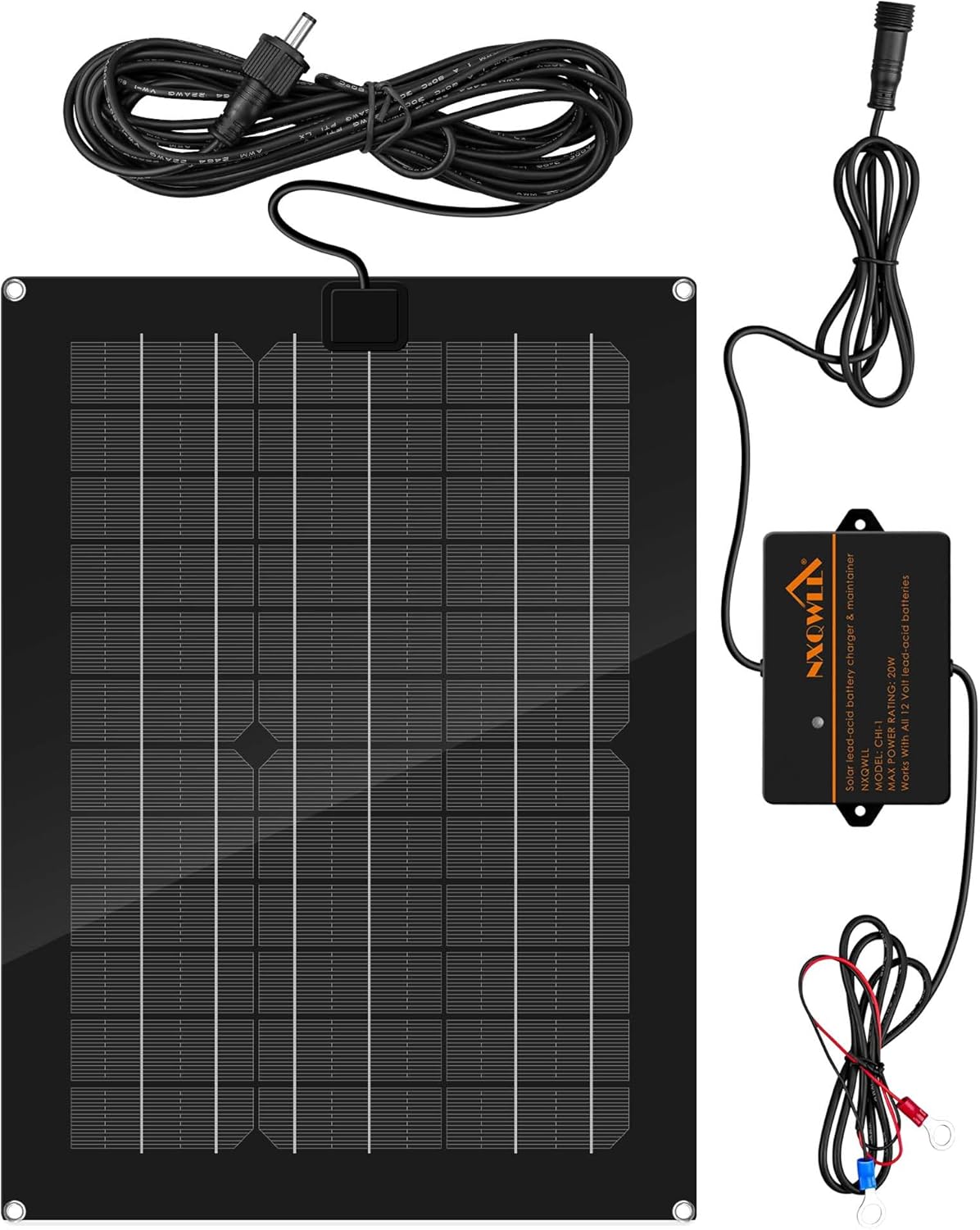 Solar Battery Charger Maintainer, 20W Solar Panel Kit for Dump Trailer RV Truck Tractor Marine, Suitable for 12V Lead-Acid Battery, Waterproof