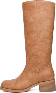 Knee High Boots Women Square Toe Chunky Block Heel Banana Campus Boot Wide Calf Comfortable Low Heel Riding Long Boots