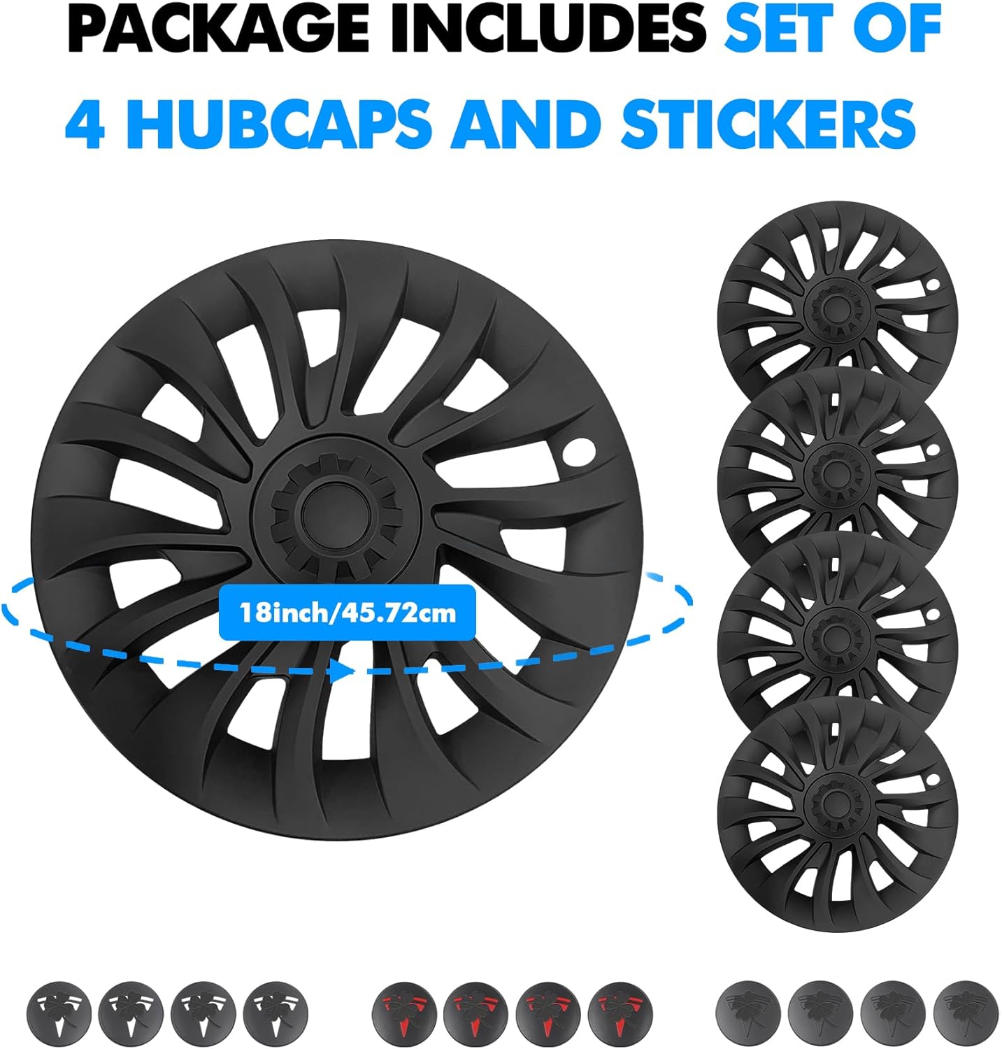 PM Auto Set 4 Wheel Covers Refresh Edition Hubcaps for 2023-2025 Tesla 3 18 inch Wheel