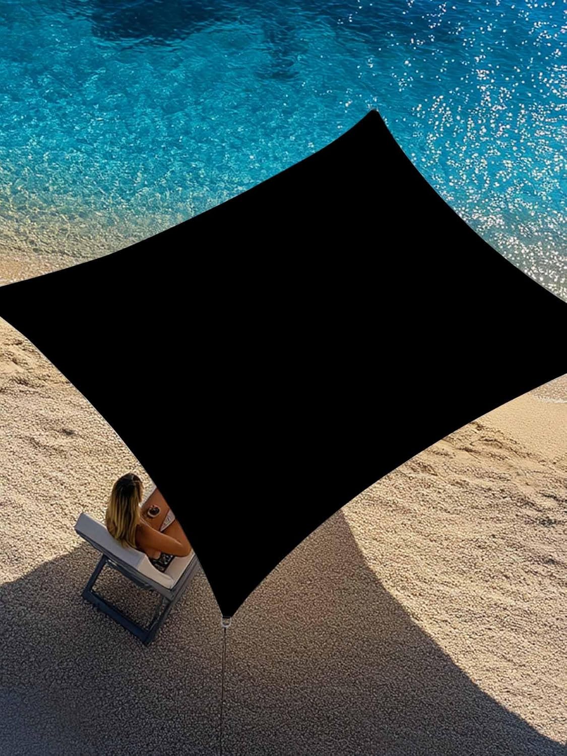 Sun Shade Sail 12 x 16 ft Black Outdoor Sun Shade Sails Canopy Solid Color Waterproof Sand UV Block Sunshades for Patio Backyard Garden Deck Porch Lawn