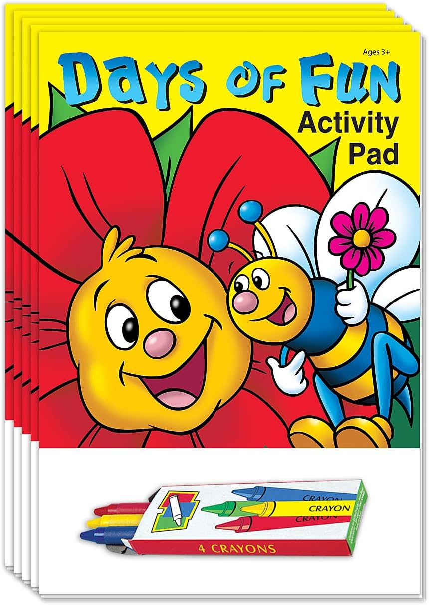 ZOCO - Days of Fun - Mini Activity Pads (50 Bulk Pack With Crayons) - Party Favors, Goodie Bag Stuffers, Games, Puzzles, Word Search, Mazes, Activities for Kids