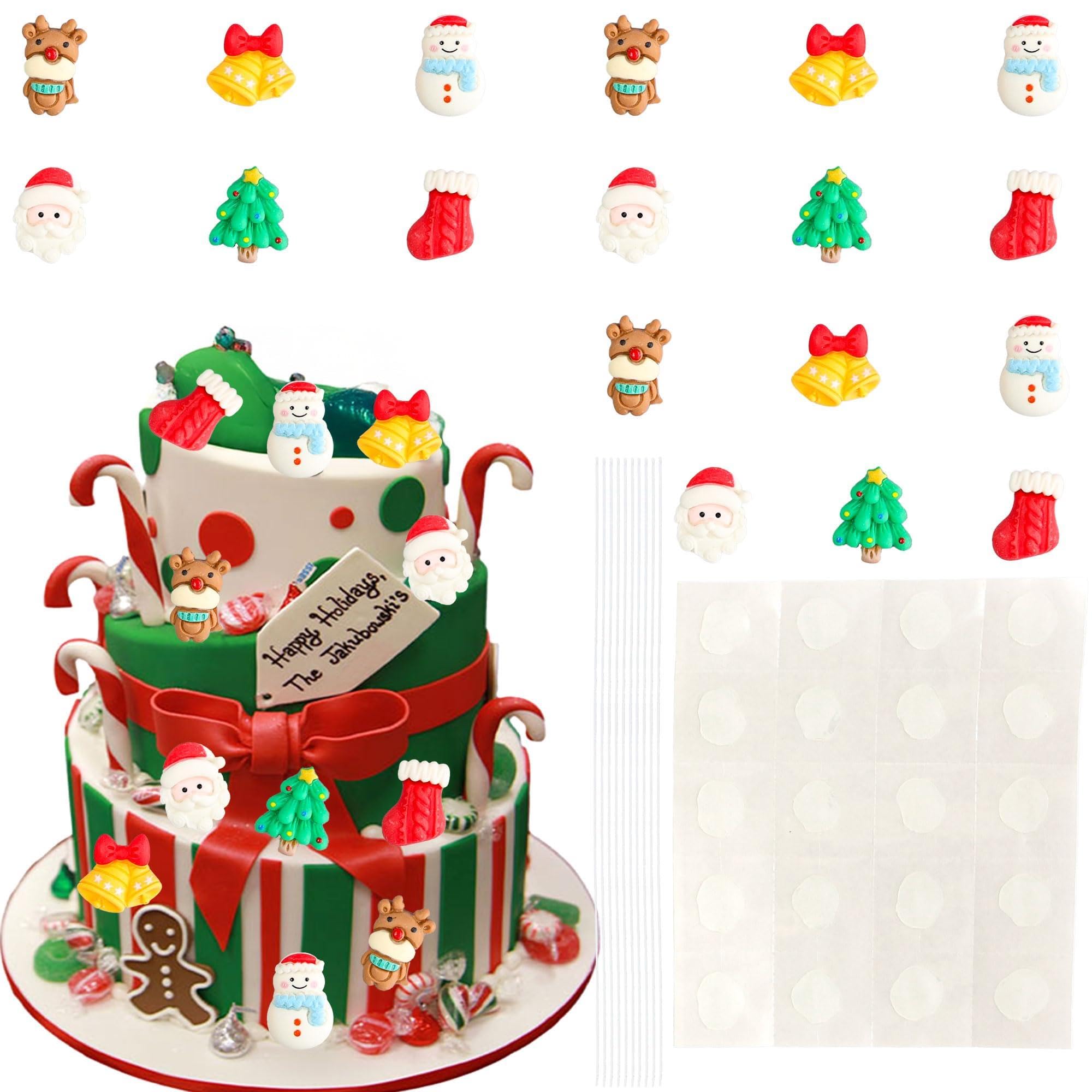 Gyufise 30Pcs Resin Merry Christmas Cupcake Toppers Santa Claus Snowman Christmas Tree Cupcake Picks for Xmas Winter Holiday Theme Wedding Birthday Party Supplies Multi