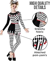 Vista 3 de Morph Disfraz de bufón para mujer, disfraz de payaso espeluznante, disfraz de bufón aterrador, disfraz de Halloween para mujer, divertido atuendo