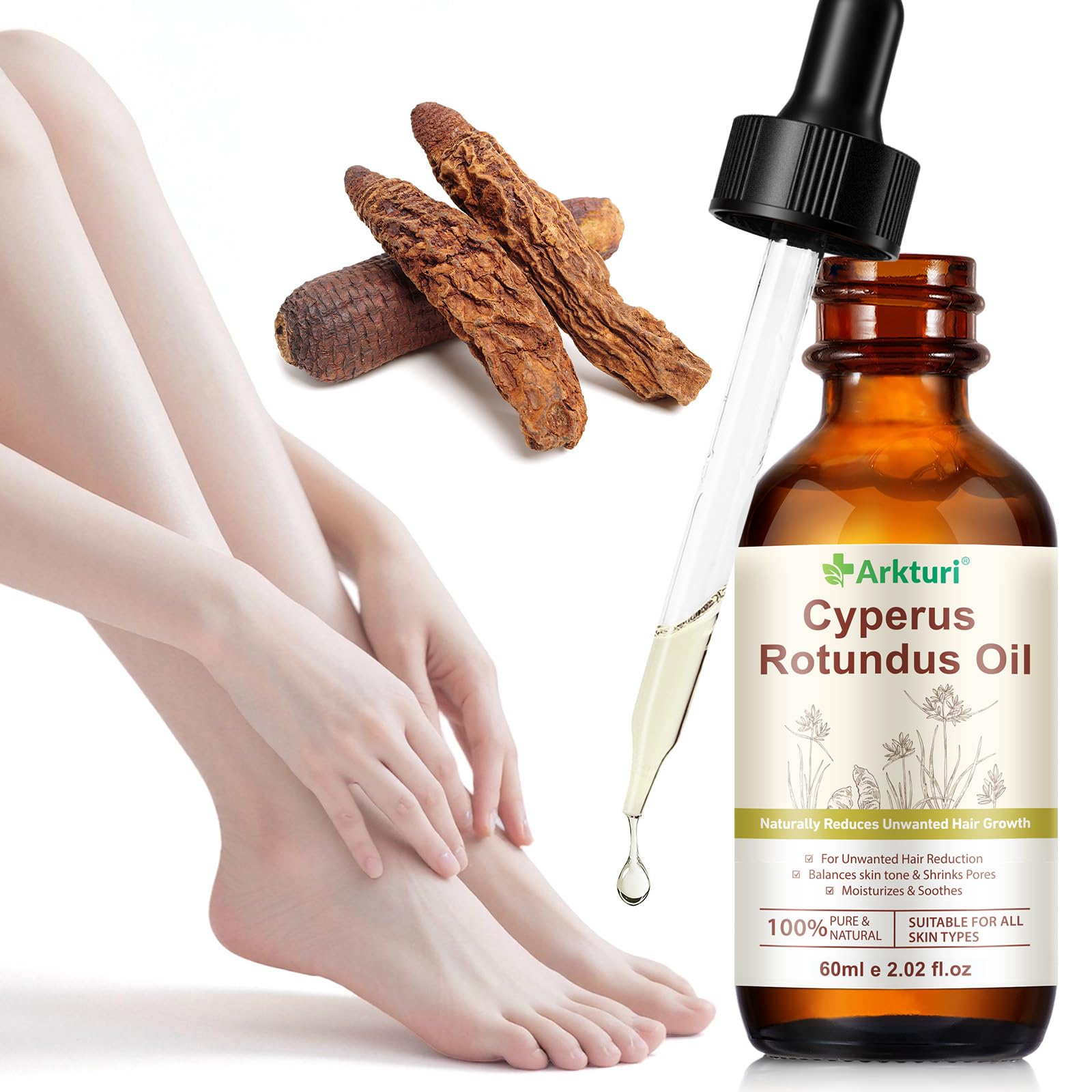Aceite Cyperus Rotundus Oil, Aceite Depilatorio de Cyperus Rotundus 120ml, Oil Natural para Reducir el Crecimiento del Vello, Eliminación de Vello Corporal, Suaviza la Piel, Inhibidor de Crecimiento