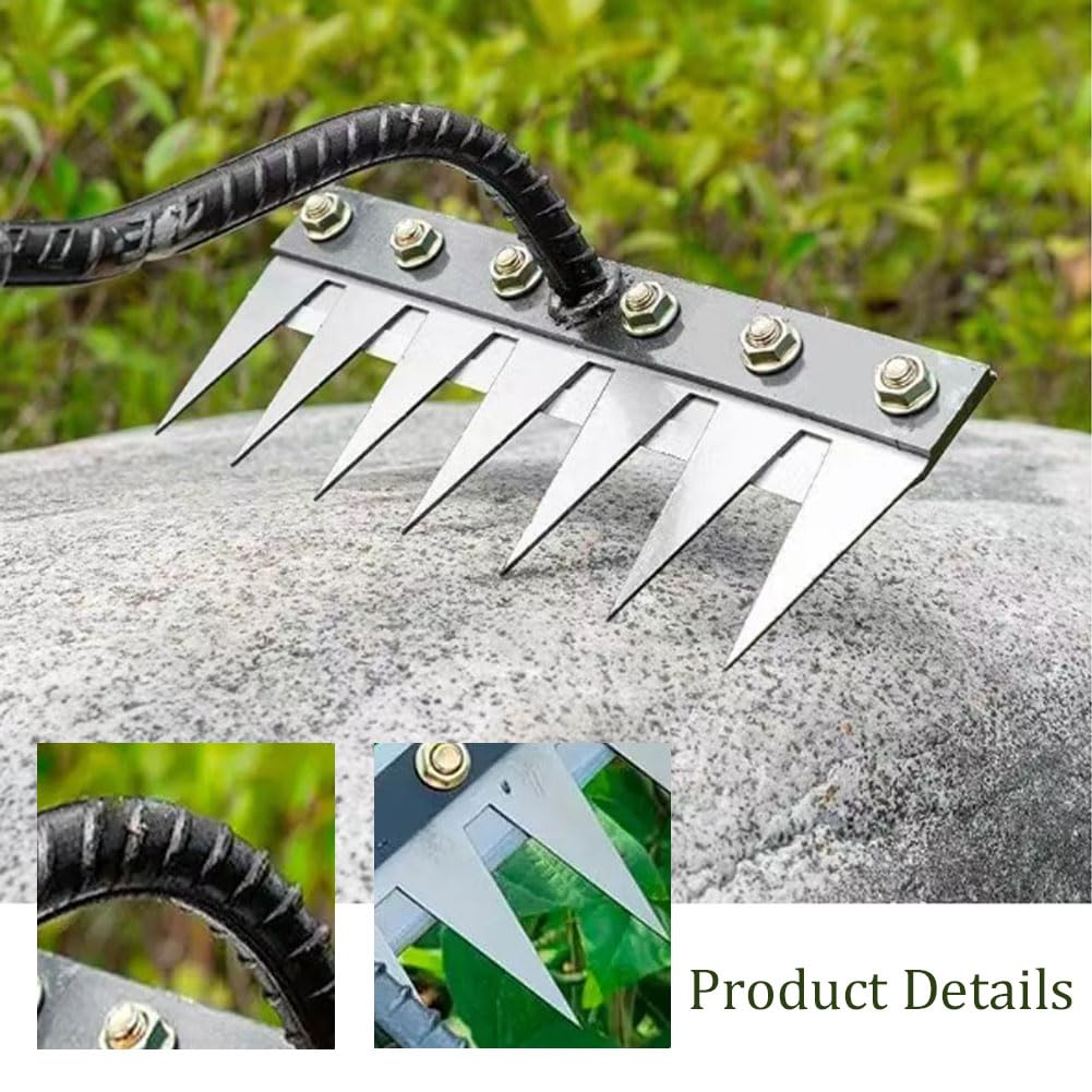Rastrillo De Deshierbe, Rastrillo Jardin con Mango, Rastrillo Malas Hierbas, Rastrillo De Acero Al Carbono De 5/6/7/8 Dientes, Elimina Malezas, Grava y Hojas en 1 Pasada (5 Dientes)