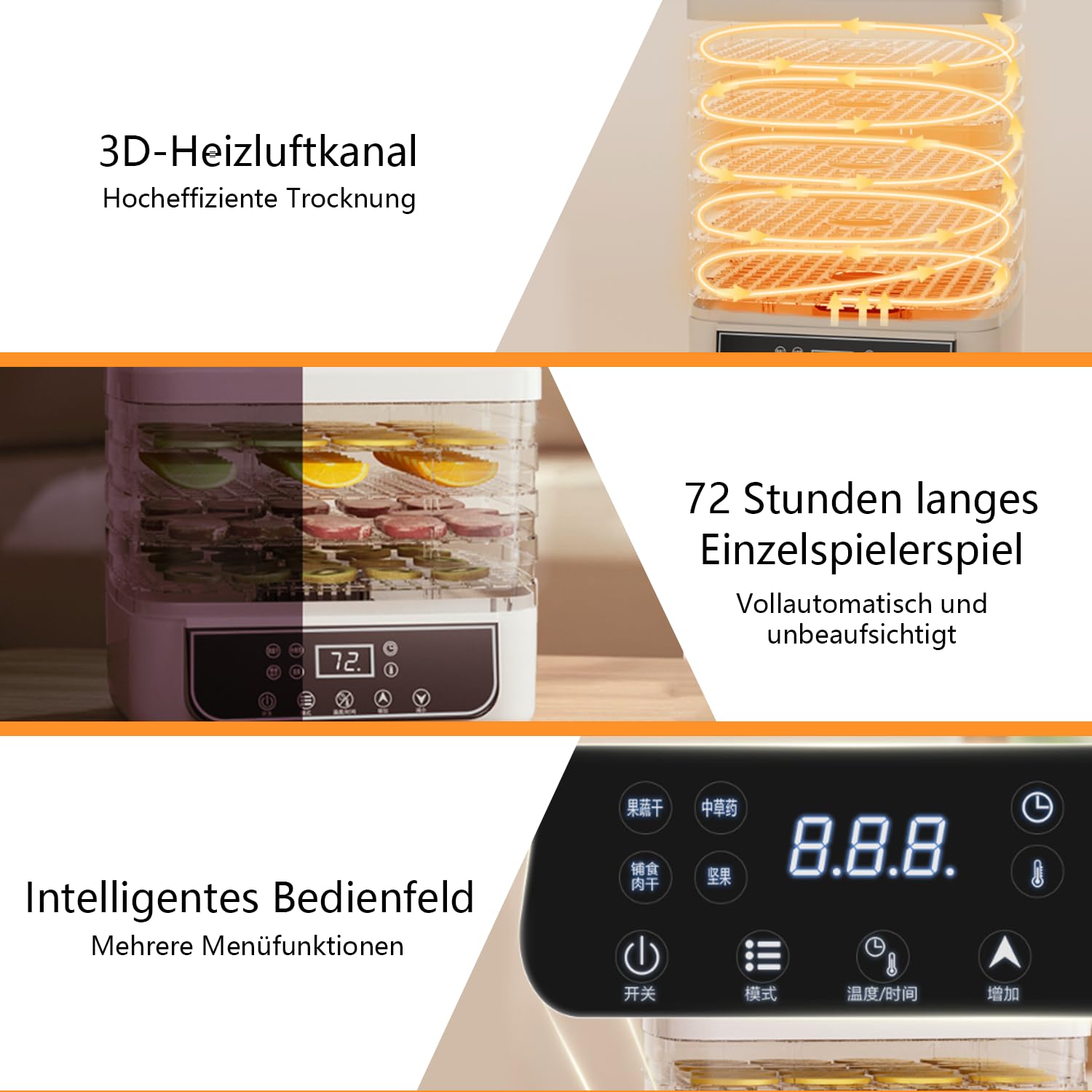 Déshydrateur automatique avec 5 compartiments, 160 W, 35-70 °C, minuterie 72 h, déshydrateur en acier inoxydable pour viande, fruits, légumes, aliments, champignons, fruits, déshydrateur