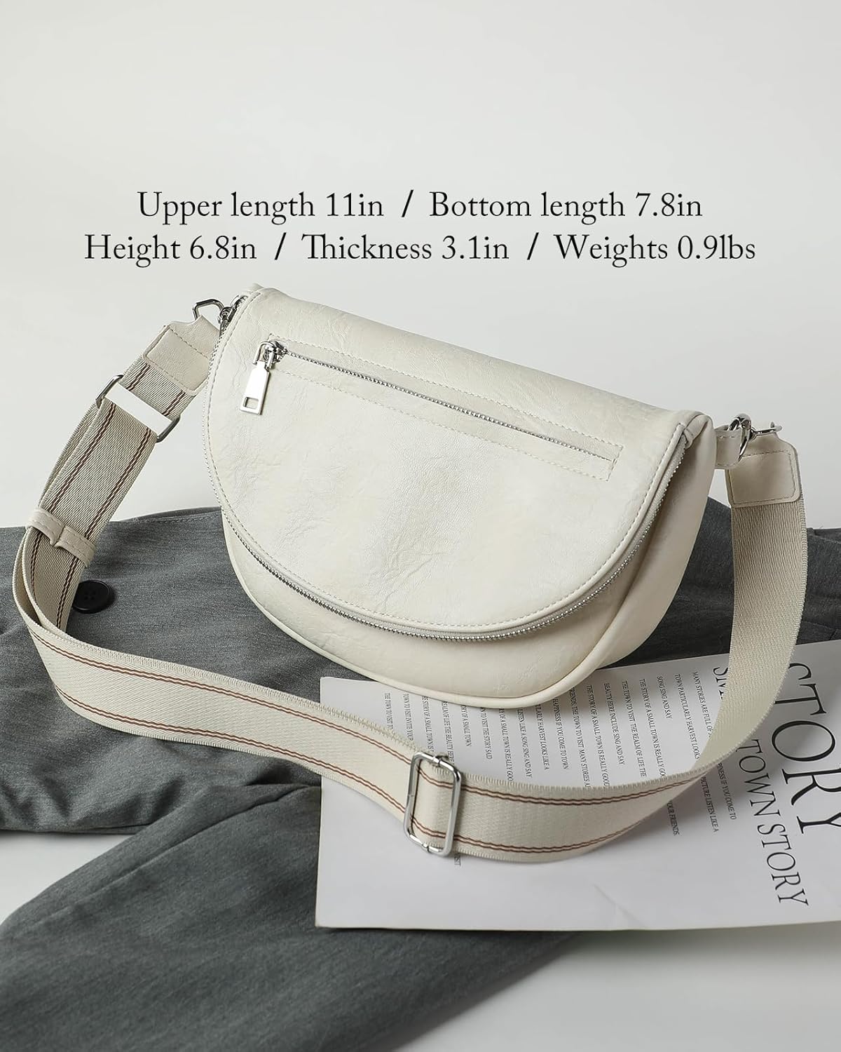 Crescent Bag for Women and Men, Fashion Medium PU Leather Folding Crescent Moon Bag Single Shoulder Bag with Adjustable Strap (Z-PU-Beige) - Image 3
