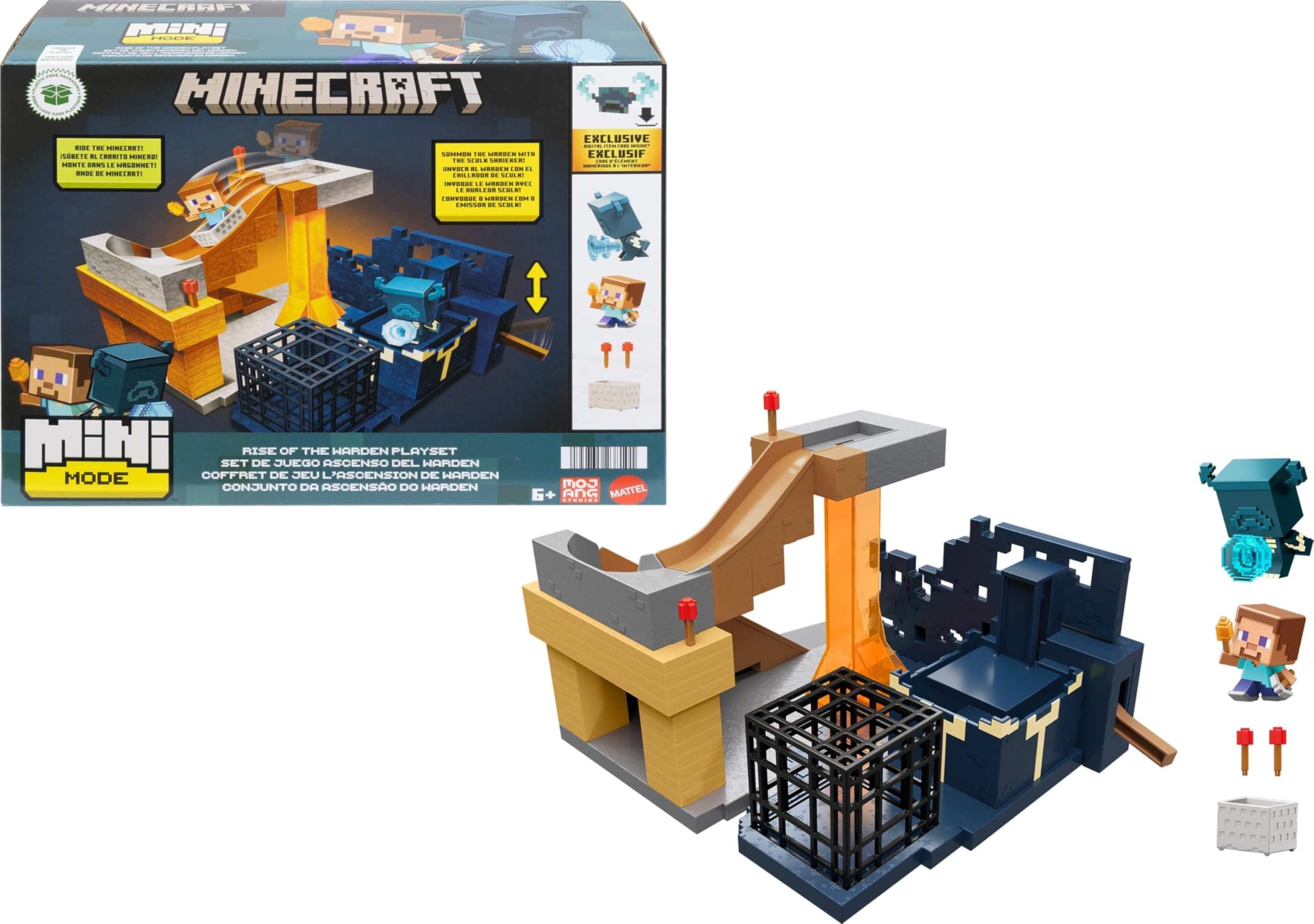 Minecraft Mini Fashion Playset Rise of the Ward Set with 2 Minis, Steve and Guardian Figures and DLC Code HXT72
