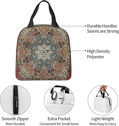Miniatura 3 de Bolsa de almuerzo aislada reutilizable con estampado de alfombra persa vintage para mujeres y hombres, impermeable, lonchera térmica para el