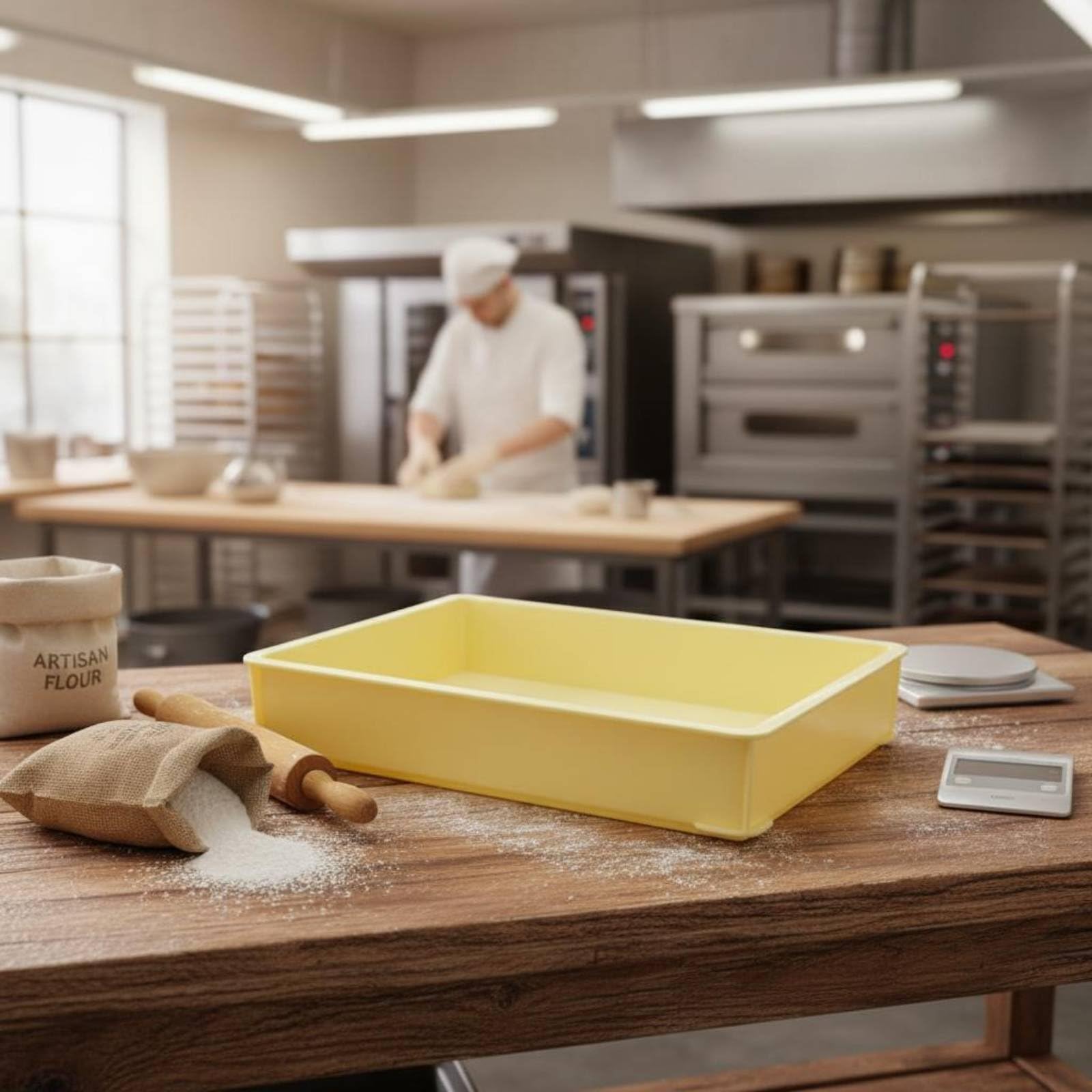 Scatola di Fermentazione con Coperchio Qualità Professionale Attrezzatura da Cucina Impilabile per Pizzaioli, Contenitore Per Impasto Giallo C13, Altezza 105mm