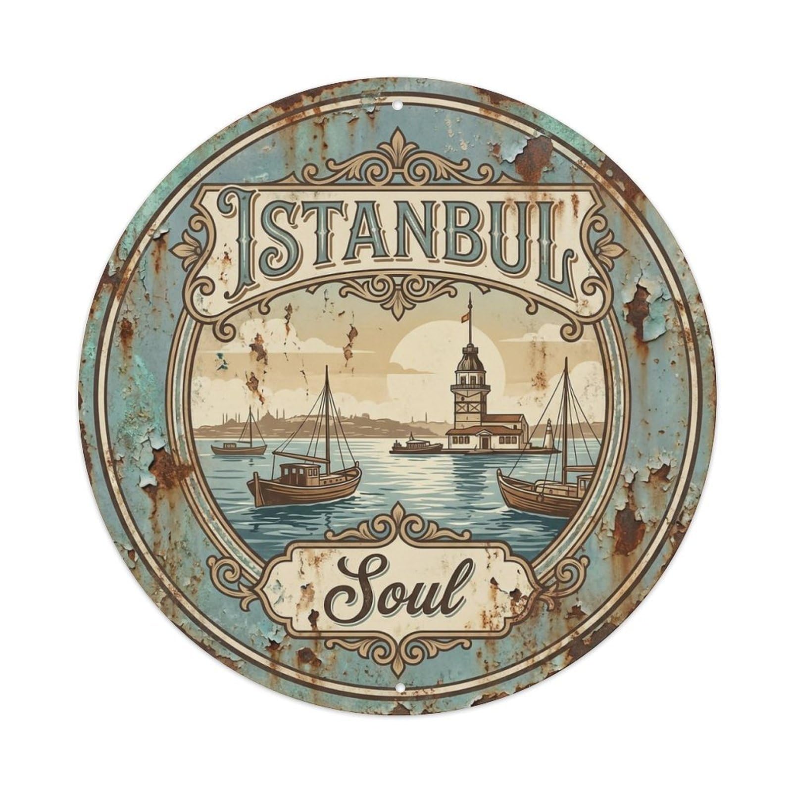 Vintage Travel Istanbul Turkey Soul Vintage Metal Tin Sign Plaque Wall Decor for Cafe, Club Bar, Office, Garden Metal Poster 8x8Inch