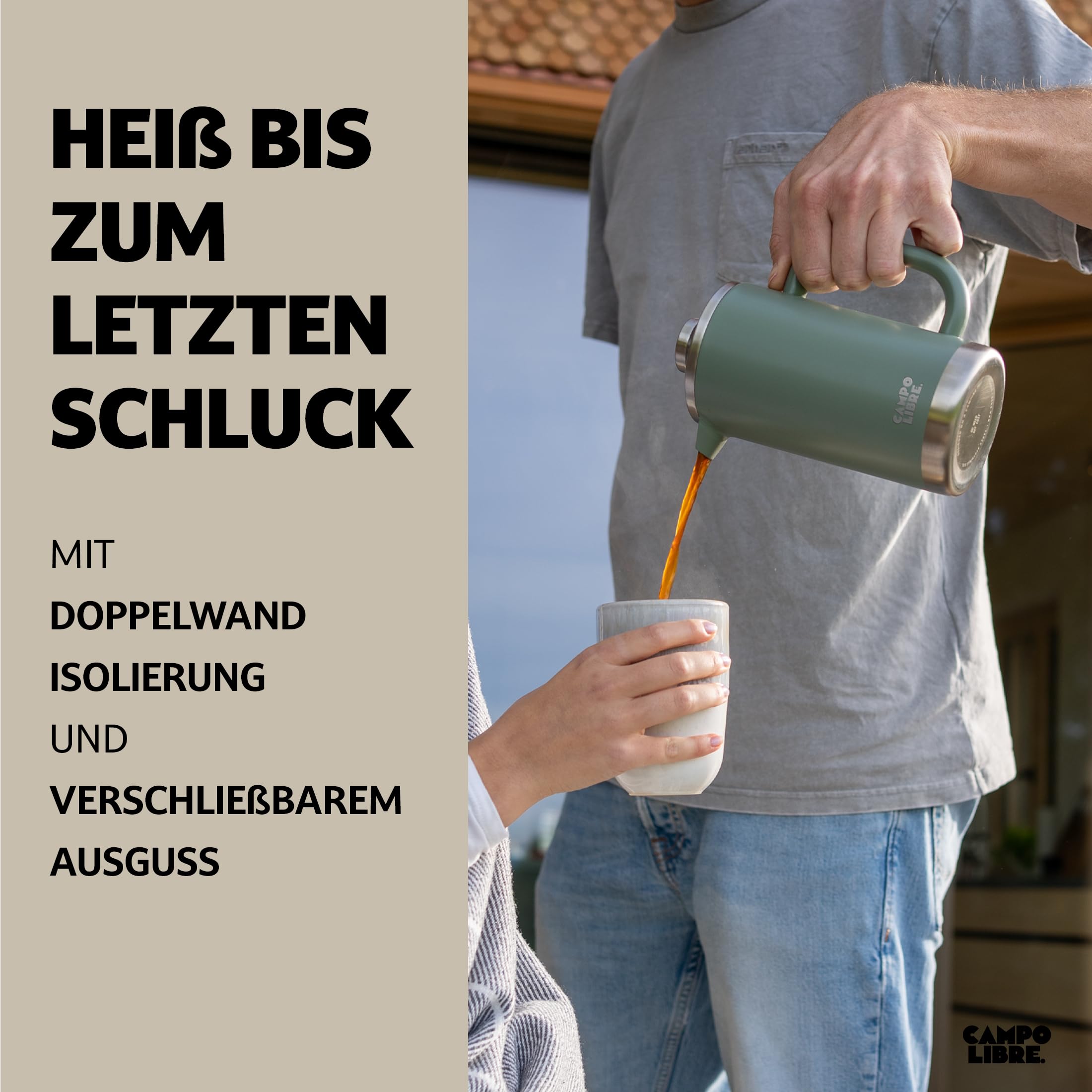 Campo Libre.® Giorgio. French Press I Kaffeebereiter aus doppelwandigem Edelstahl 0,6l I plastikfreie Kaffeepresse mit Thermofunktion inkl. Ersatzfilter I Kaffeezubereiter I 100% recycelter Edelstahl