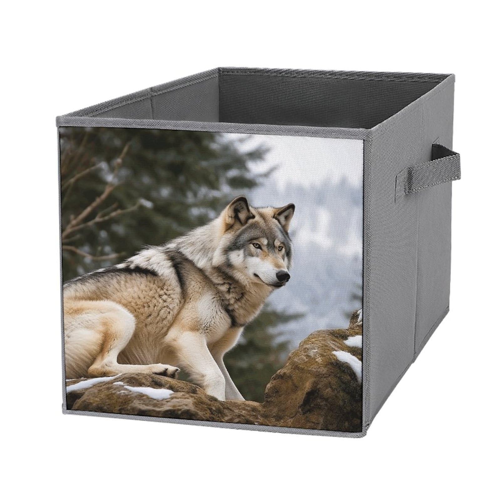 Boîtes de rangement empilables motif loup sauvage : lot de 6 cubes pliables grand volume