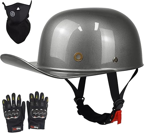 Baseball Motorcycle Helmet - Half Helmet Motorcycle Men Women for Bike Cruiser Chopper Moped Scooter with Gloves and Masks, Dot Approve