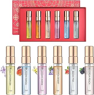 Roseye 6pcs Regional Flair Perfume Sample Set, Travel Size Mini Perfume with Scent Cards, Perfume Discovery Set Holiday & Birthday Gift Idea