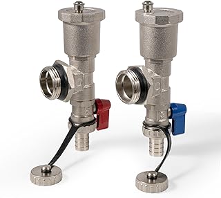 VANCOCO Schnellentlüfter Set, Automatische Entlüftungs-Ablassvorrichtung für Fußbodenheizung, 1 Zoll DN25 (Verteileranschluss) und 1/2 Zoll DN15 (Ablass), Messingkomponenten mit Automatikentlüfter