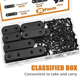 mankk 86PCS Black Straight Flat Metal Bracket Mending Plates Stainless Steel Flat Brace Brackets Fixed Connecting Plate for Wood Repair Fixing