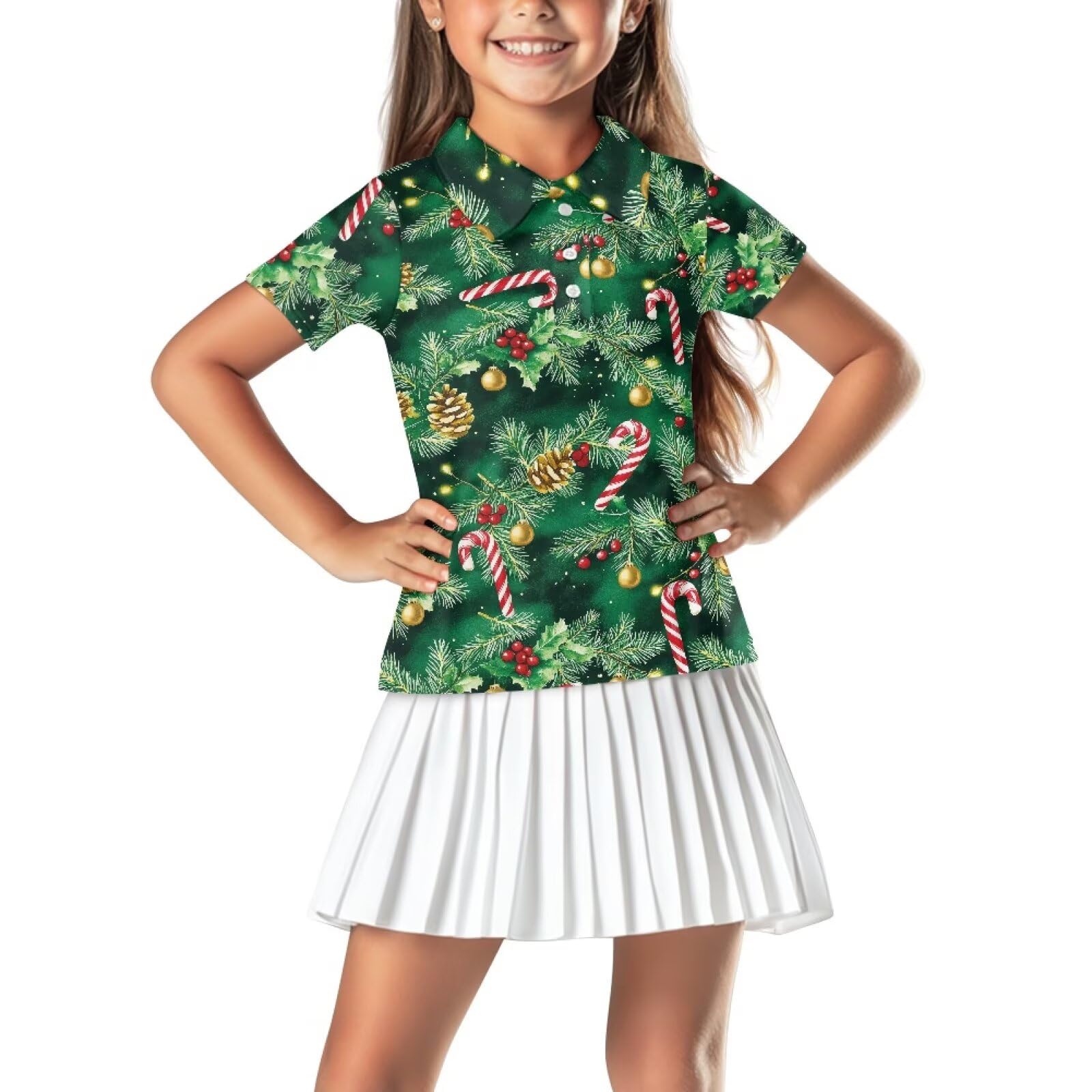 Girls Short Sleeve Golf Shirt 3 Button Up Lapel Collar Tennis Shirts Quick Dry Uniform Athletic Tank Tops for 5-14Y
