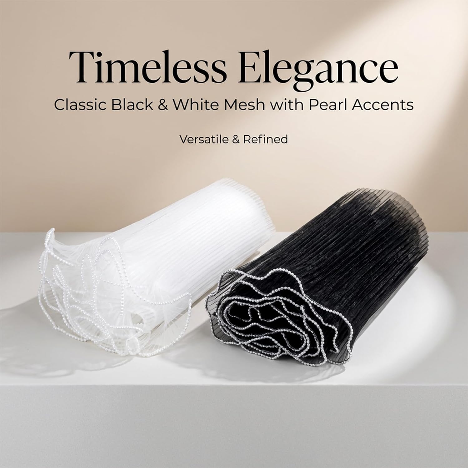 RAINFLOW Bouquet Wrapping Mesh Paper - Pearl Edge Bouquet Packaging Paper, 2 Sheets White and Black 11in x 3.8Yd, Florist Supplies for Mother's Day Wedding Anniversary Graduation Party Gift Decor
