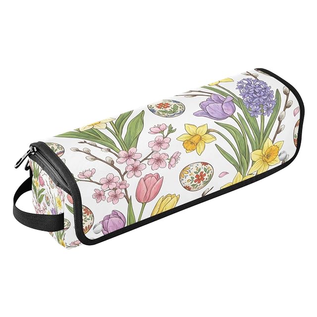 Easter and Spring Hair Tools Travel Bag Portable Hair Accessory Organizer with Heat Resistant Mat 2 in 1