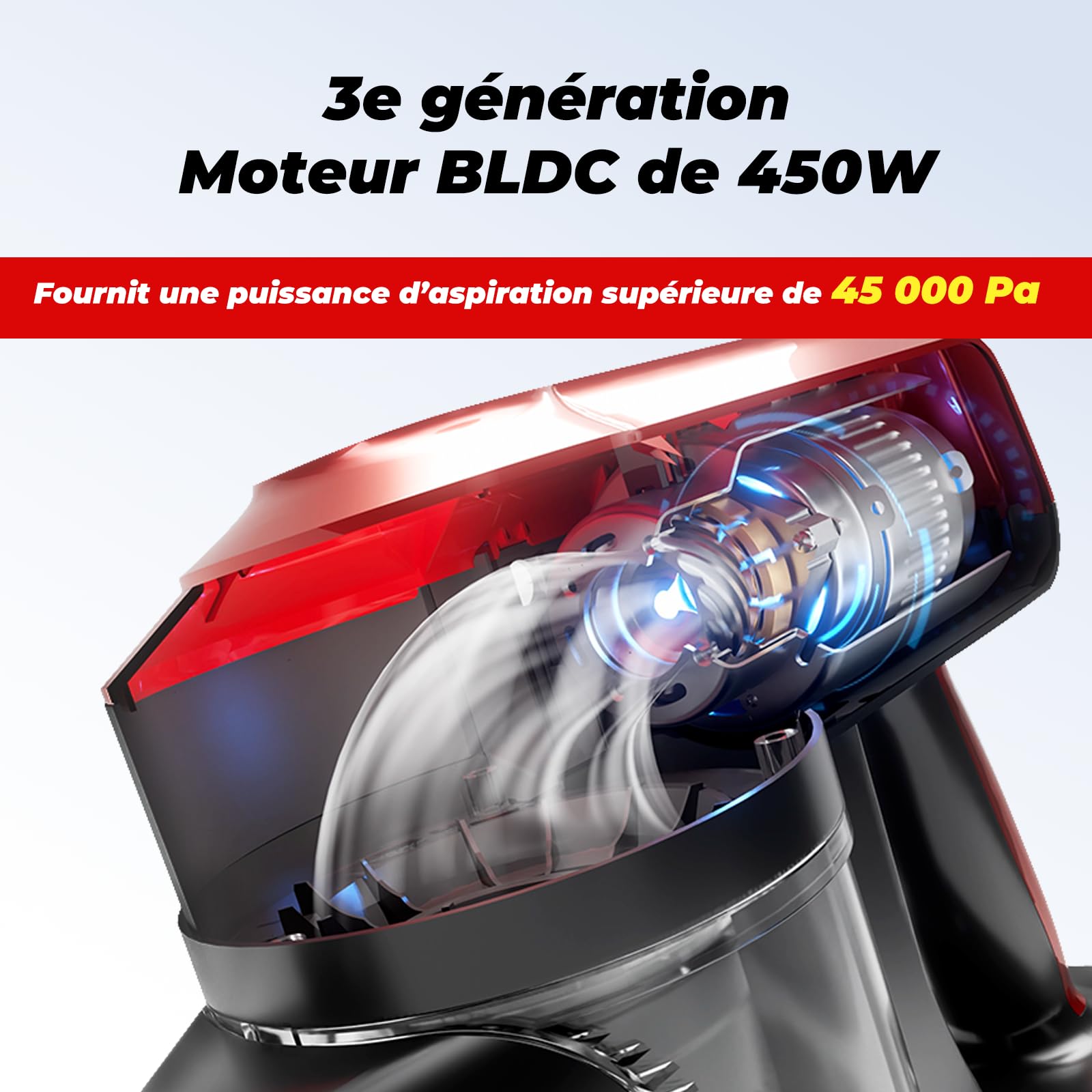 Akitas V10A Aspirateur sans Fil 450W avec Brosse Anti-Enchevêtrement pour Cheveux et Tapis Moteur Numérique BLDC 3 Vitesses 50 Min d’Autonomi Balai Vertical et à Main avec Batterie au Lithium