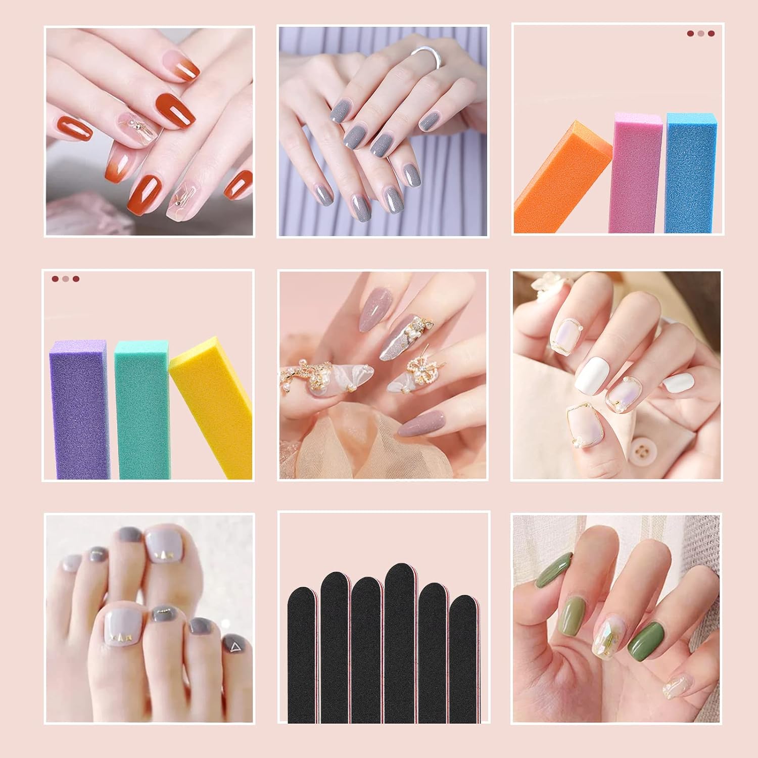 ANYI Nail Files and Buffer 100/180 Grit Rectangular Care Buffers Block Tools Double and Four Sided Grit Polishing Buffer Professional Manicure Tools Kit for Home Salon 12Pcs : Beauty & Personal Care