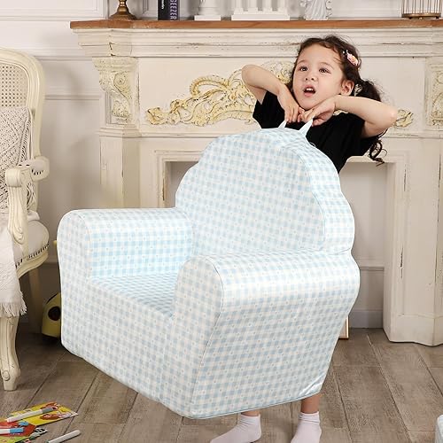 Miniatura 6 de MOMCAYWEX Sofá infantil con otomana, sofá tipo concha para niños y niñas, azul