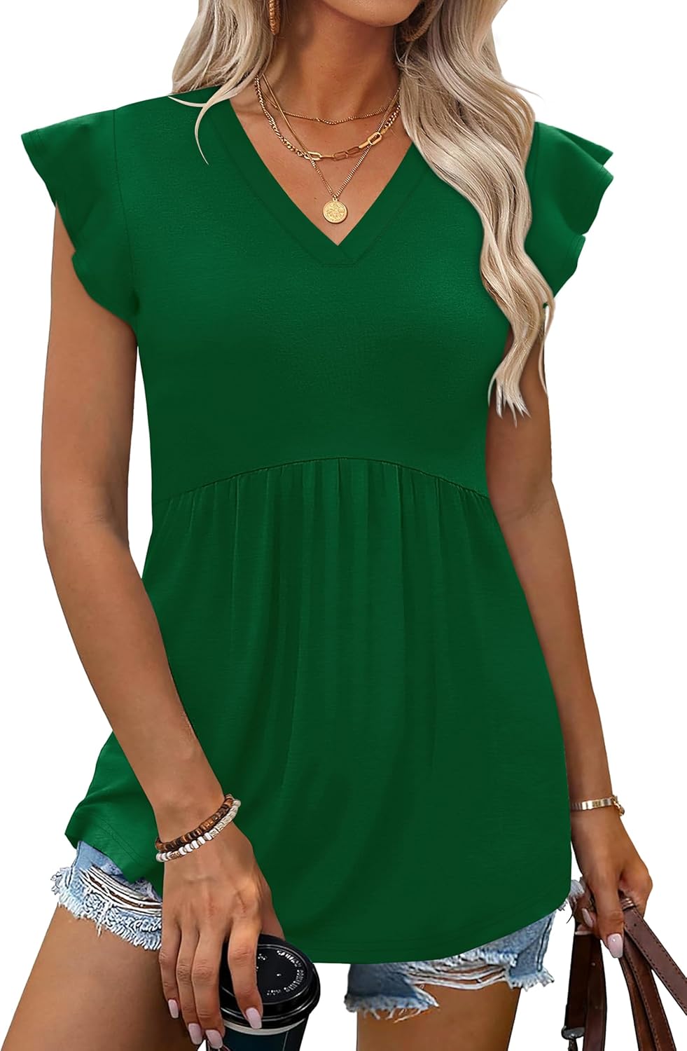 WIHOLL Womens Summer Tops 2026 Babydoll Shirts Ruffle Sleeve Spring Outfits Dressy Casual Blouses - Image 2