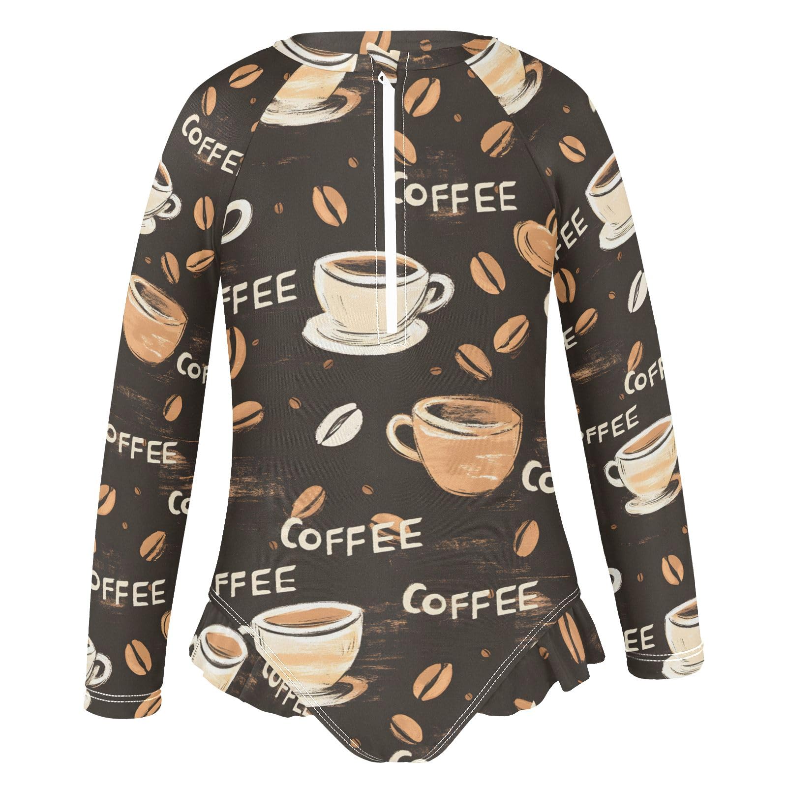 ALAZA Swimsuit for Girls Long Sleeve Rashguard Bathing Suit Coffee Time Quick Dry 4T
