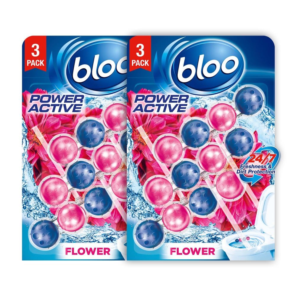 Bloo Power Active Toilet Rim Block Fresh Flowers, with Anti-Limescale, Cleaning Foam, Dirt Protection and Extra Freshness - Pack of 3 Rimblocks — view 9