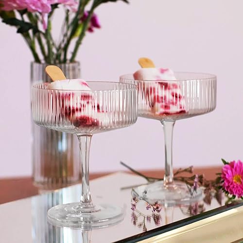 Miniatura 5 de Montex 6 Piezas de Copas de Cupé 10 oz, Copas de Martini, Copa de Margarita, Vajilla de Vidrio Acanalada, Vajilla de Cóctel Clásica Vintage, Regalo